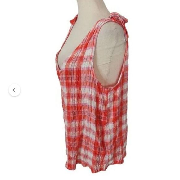 Jane +Delancey Gauze Plaid Boho V-Neck Tie-Shoulder Swing Sleeveless Top (NWT) - Picture 2 of 6